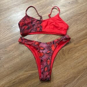 Red Snake Print Bikini Set